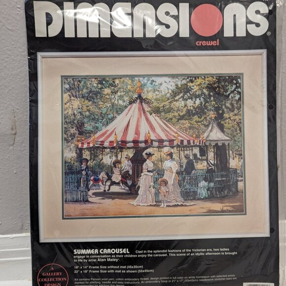 Crewel Needlepoint Vintage Dimensions Summer Carousel Scene Embroidery Kit 1992 - Picture 1 of 3